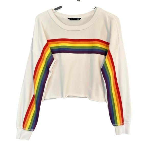 Abercrombie & Fitch Retro Vibe Y2K Cropped Rainbow Terry Sweatshirt Size‎ L - Picture 2 of 11
